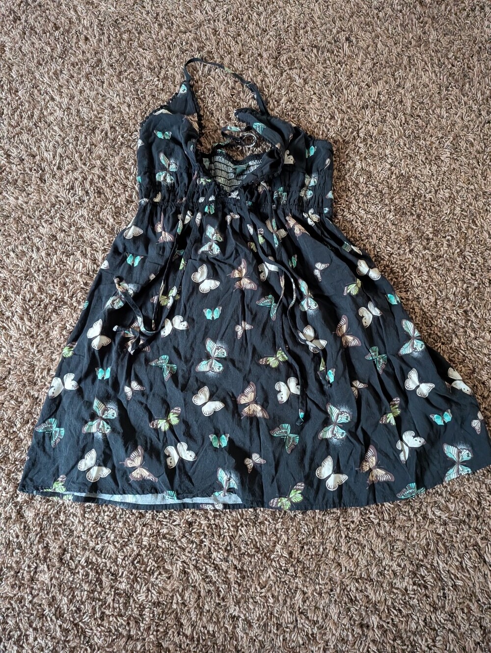 wild fable Black Butterfly Print Halter Dress